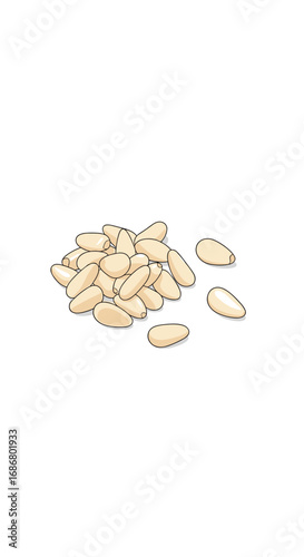 A pile of light brown sesame seeds scattered on a white background