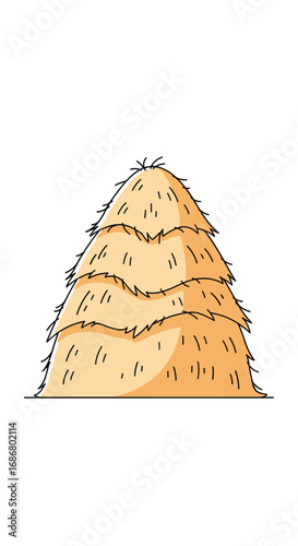 A tall stack of dried grass forming a large haystack on a white background