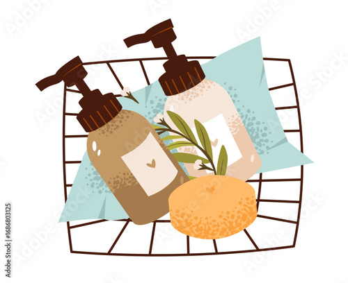 Skincare and cosmetics products. Cosmetic cream, soap, and cleanser. Organic skincare vector illustration.