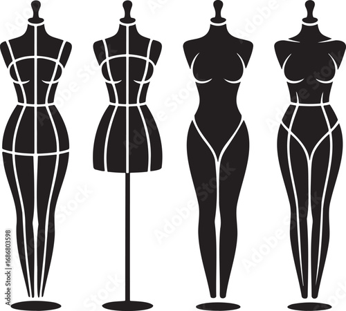 Black Dress Form Silhouettes – Fashion Mannequin Vector Set for Tailoring and Design Projects 