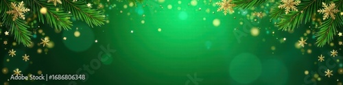 Emerald green backdrop, glittering gold sequins & delicate snowflakes , festive background, new year, green background