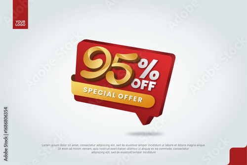 95 Percent Off Sale Promotion Label with Red Chat Bubble