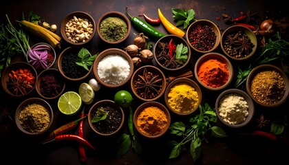 Tableau sur toile  Colorful spices in small bowls  © Azzam