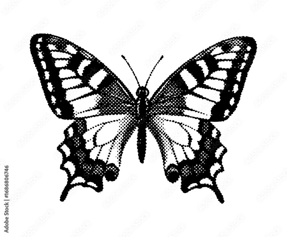 Fototapeta premium Halftone Butterfly Tattoo Art
