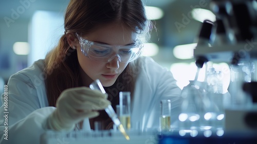 Young woman in lab coat. Man pours gasoline into car. A tank with a depth field of optimal performance. A young female in lifestyle a laboratory coat.