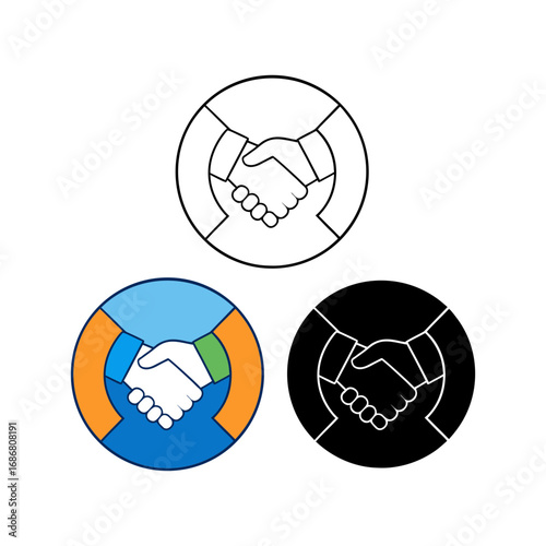 Vector art of three circular icons depicting handshakes
