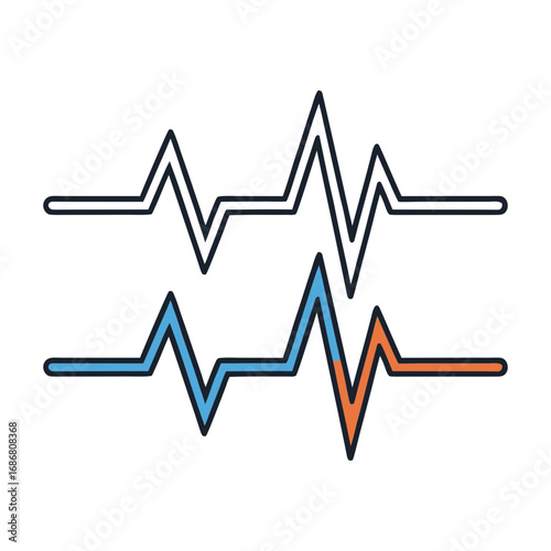 Vector art of heartbeat line graph with two different colored lines