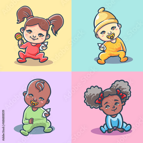 Cute Cartoon Baby Characters Set Collection