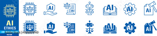 AI ethics icon set. Editable stroke icons collection illustration vector