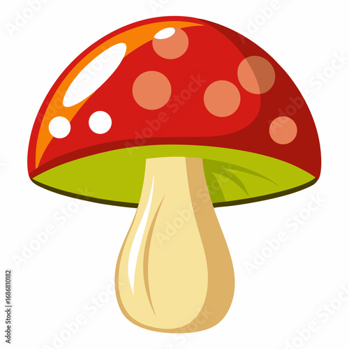 Bright Red Mushroom with Green Underside and Yellow Stem on White Background fly agaric toadstool