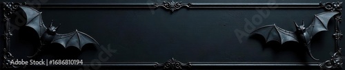 Elegant black gothic Halloween frame, intricate bat & web details, soft shadow , spooky season, dark, halloween frame