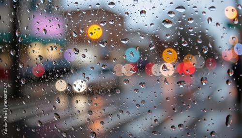 Macro shot of glass window with raindrops forming coincidental heart shape