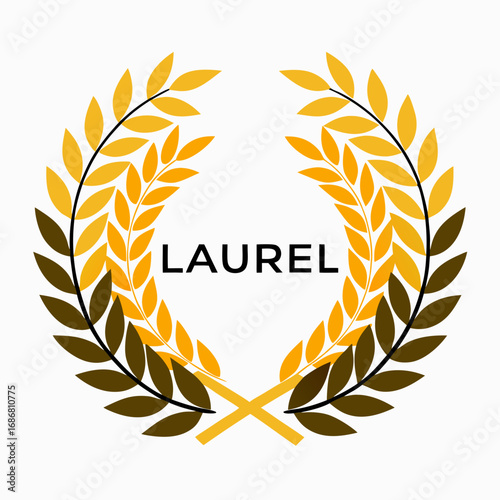 Laurel wreath with gold and brown leaves and the word LAUREL victory award