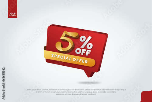 5 Percent Off Sale Promotion Label with Red Chat Bubble