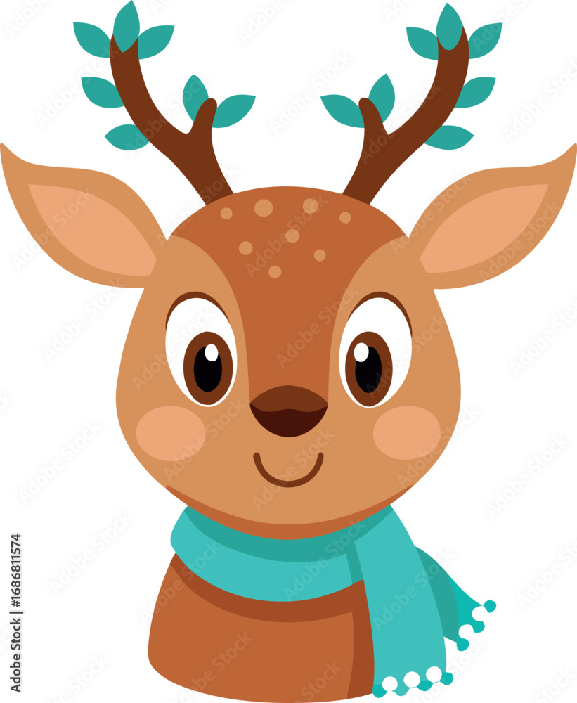 Fototapeta premium Vector art of cute deer with scarf, cartoon vector illustration