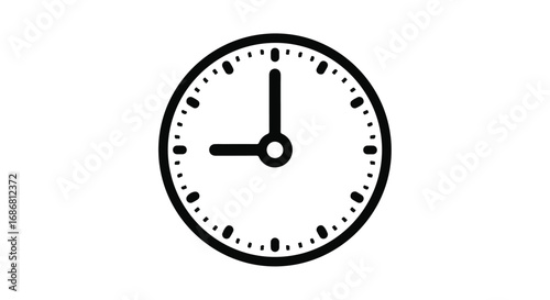 Simple analog clock face showing nine o'clock with clear markings and hands