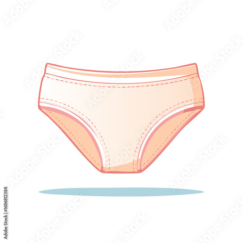 Illustration of peach-colored women's underwear with shadow and visible seam on white background