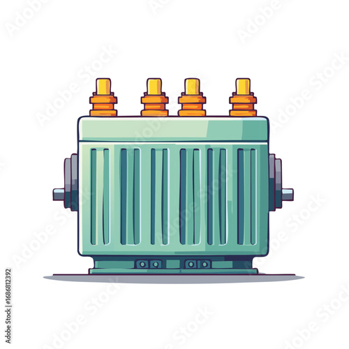 Electrical Power Transformer Station Equipment:  Large Industrial Machine with Bushings and Cooling Fins for Energy Distribution