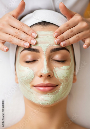 Woman receiving a relaxing facial mask treatment at a spa.