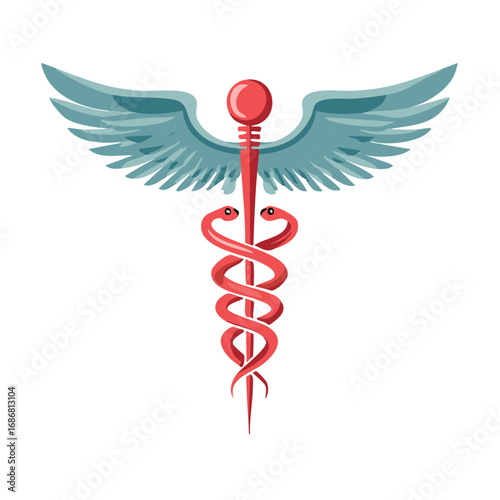 Caduceus emblem with wings and snakes, a symbol of medicine and healthcare