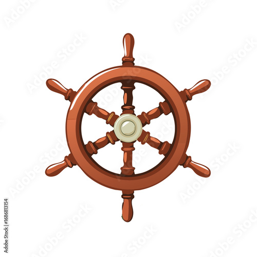 Nautical Vector Ship Wheel Illustration with Detailed Design, Marine Navigator Element