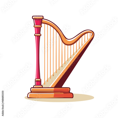 Elegant Harp Illustration Featuring Vertical Strings and Ornate Design Elements