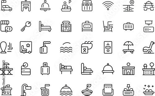 Hotel and Hospitality Outline Icons – Modern thin line vector pack for travel, resort, and accommodation.
