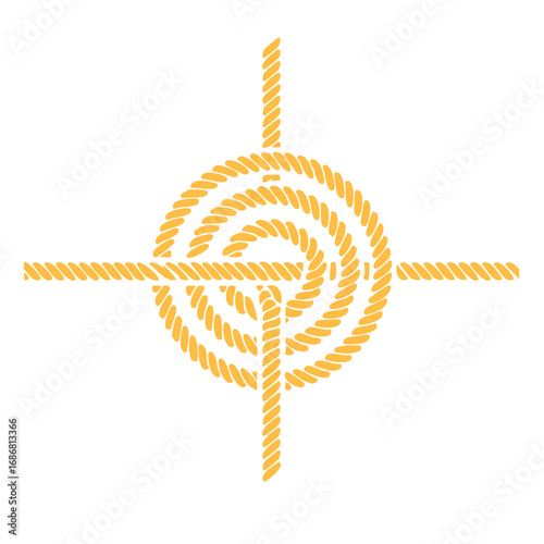Yellow rope arranged in a target shape, nautical concept on white background