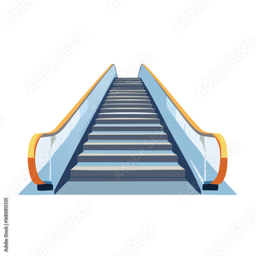 Rising mechanical stairway ascending upwards with yellow handrails for seamless modern urban mobility