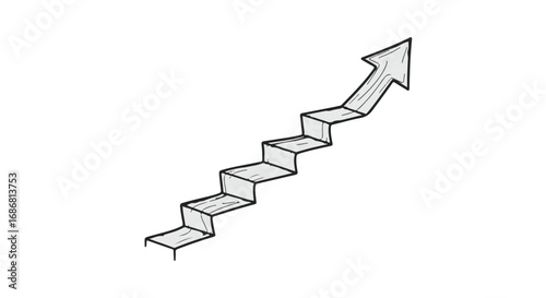 Simple sketch of steps leading upwards to an arrow, symbolizing progress and growth.