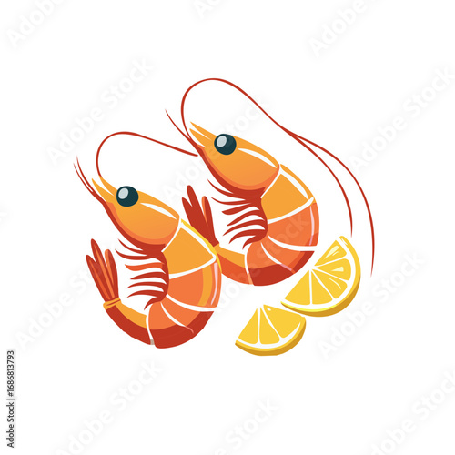 Two Prawns with Lemon Slices Seafood Culinary Delight Fresh Catch from the Sea