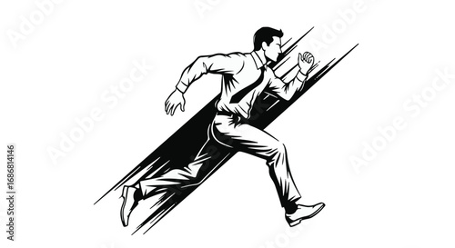 Determined businessman running forward with speed and ambition