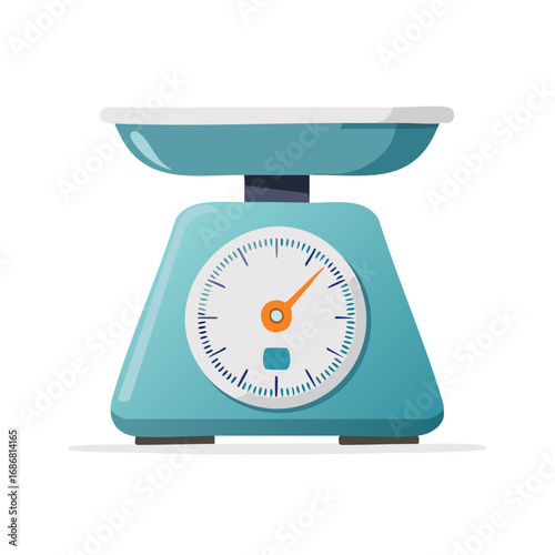 Illustration of a vintage teal kitchen scale with a clock face