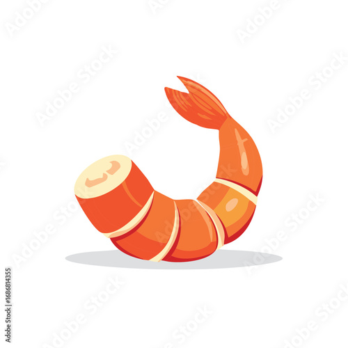 Cooked shrimp, illustration, isolated on white, ready to eat, food concept