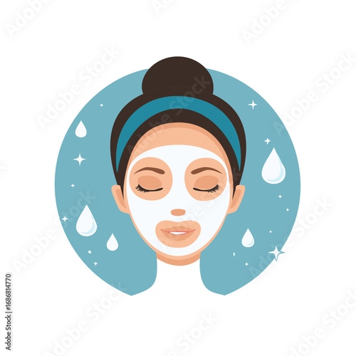 Cartoon woman applying cosmetic face mask for beauty and skin care treatment