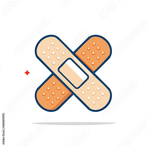 Crossed adhesive bandages symbolizing first aid, healing, and wound care illustration