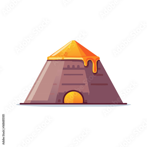 Stylized pyramid with golden liquid dripping from the top, ancient structure, fantasy