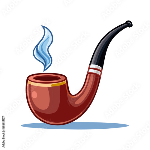 Classic Smoking Pipe with Blue Smoke Rising from Bowl