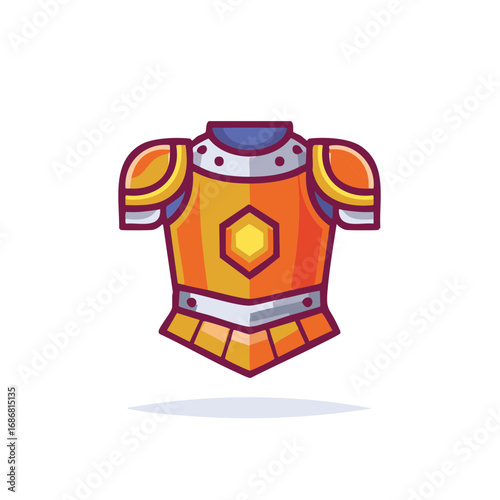 Colorful Illustration of a Medieval Armor Breastplate, Isolated Design Element