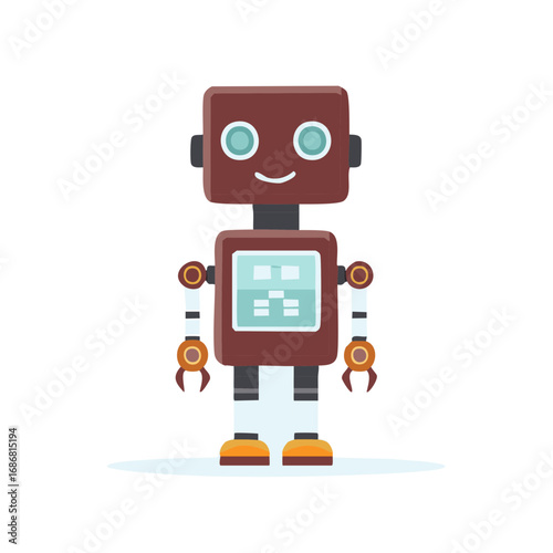 Cartoon Robot Character Standing with Screen Display
