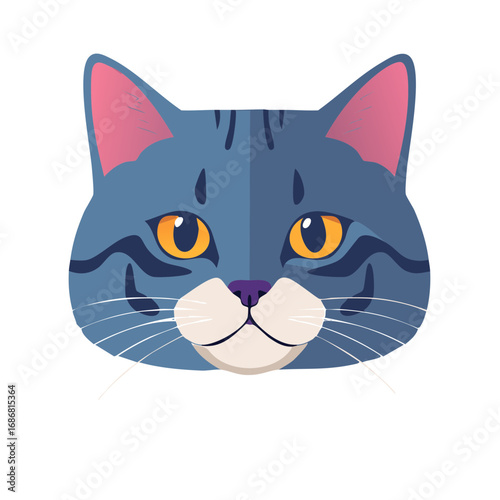 Vector illustration of a cute blue tabby cat face with large yellow eyes