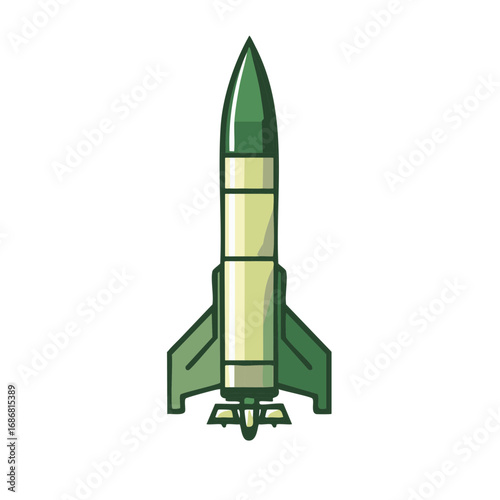Green stylized rocket or missile weapon icon. Military defense or space exploration concept vector illustration.