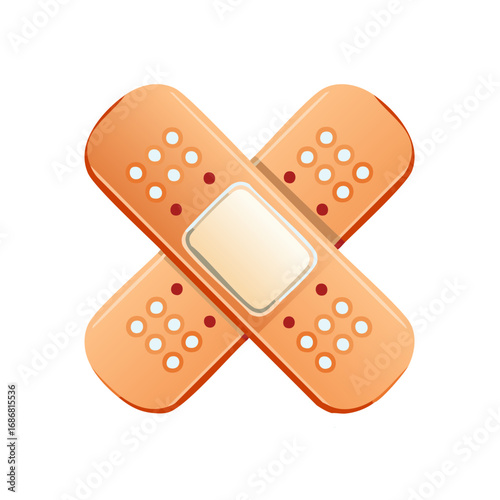 Crossed band aids illustrating first aid medical care healing and injury protection