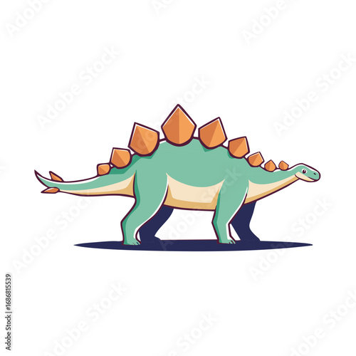 Cartoon Stegosaurus Illustration, Herbivore Dinosaur with Plates on Back, Prehistoric Creature