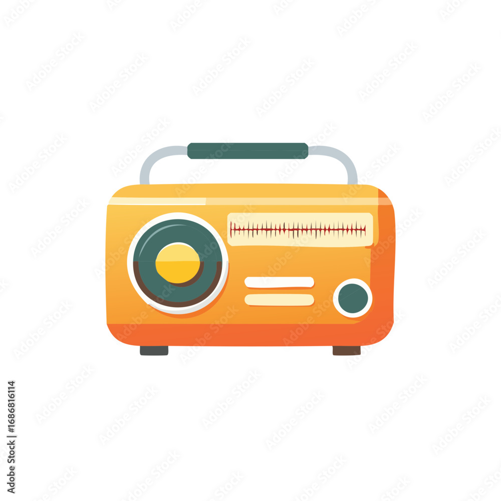 Fototapeta premium Vibrant Orange Retro Portable Radio Illustration with Tuning Dial and Handle
