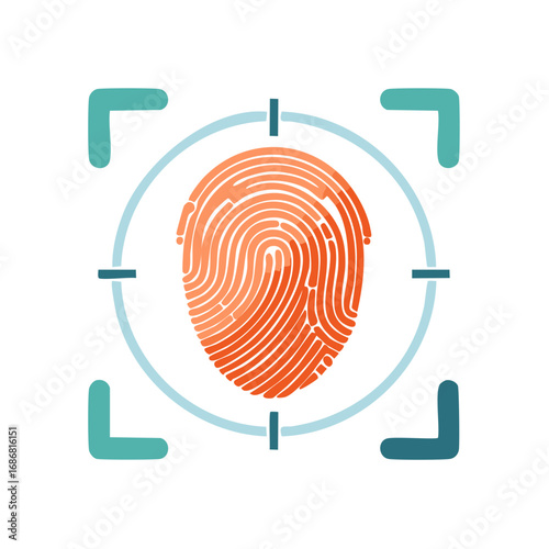 Stylized fingerprint scan icon representing biometric identity verification and cybersecurity technology