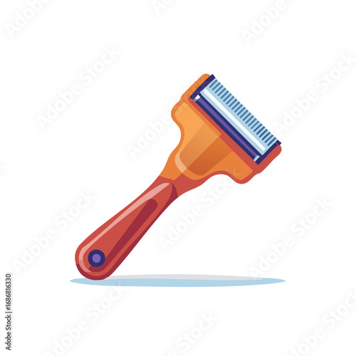 Modern ergonomic razor with orange handle and blue shaving head for personal grooming