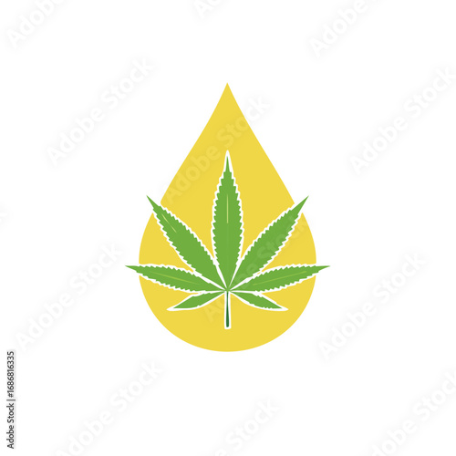 Medical Marijuana Oil Drop with Cannabis Leaf Symbol for CBD Wellness