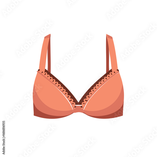 Coral Lace Trimmed Bra with Adjustable Straps Modern Lingerie Illustration