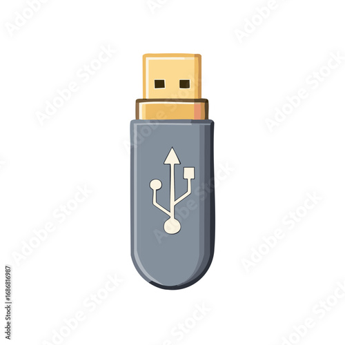 Graphic representation of a USB flash drive with a distinct USB symbol on its casing
